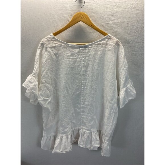 Terzo Millennio Italy 100% Linen Ruffle Top White Minimalist Coastal oversize SM - Picture 2 of 10